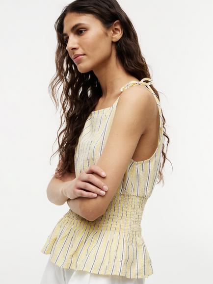 Tommy Hilfiger Stripe Smock Seersucker Tie Strap Top, Yellow/Multi - view 2, Yellow/Multi