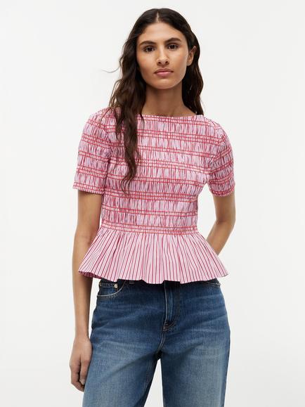 Tommy Hilfiger Stripe Smock Ruffle Top, Pink/Multi, Pink/Multi