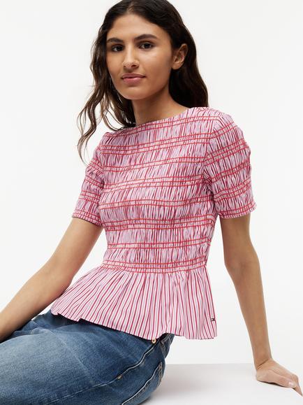 Tommy Hilfiger Stripe Smock Ruffle Top, Pink/Multi - view 2, Pink/Multi