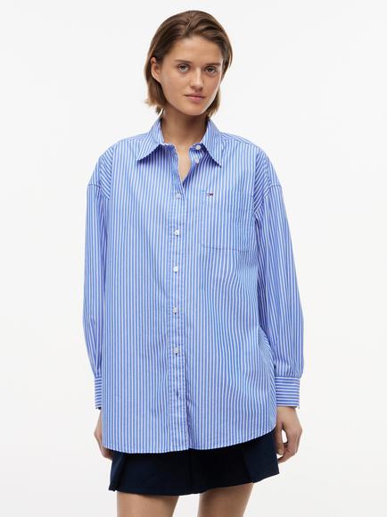 Tommy Hilfiger Striped Oversized Fit Poplin Shirt, Blue, Blue