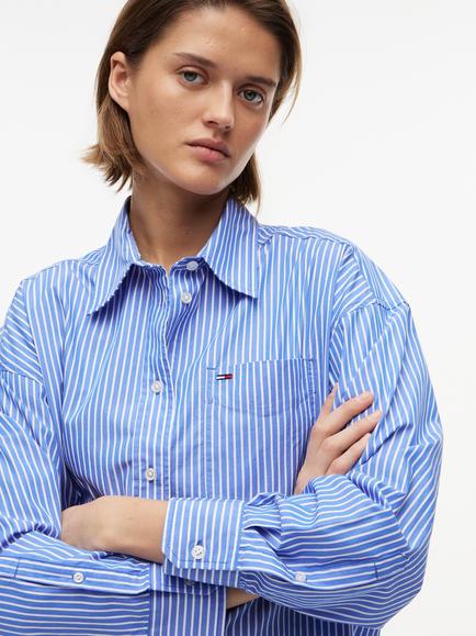 Tommy Hilfiger Striped Oversized Fit Poplin Shirt, Blue - view 2, Blue