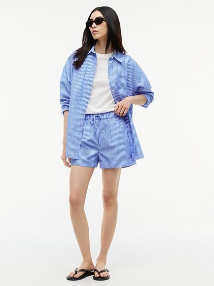 Tommy Hilfiger Striped Cotton Poplin Wide Leg Shorts, Blue/White - view 2, Blue/White
