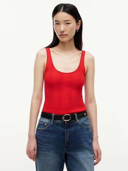 Tommy Hilfiger Scoop Neck Pointelle Knit Top, Red Dark, Red Dark