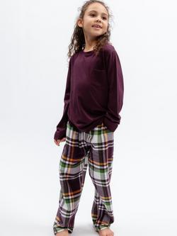 Minijammies Check Bottom Pyjamas, Plum/Multi, Plum/Multi
