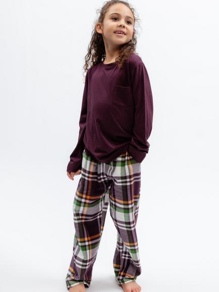 Minijammies Check Bottom Pyjamas, Plum/Multi, Plum/Multi