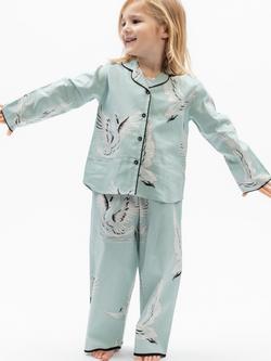 Minijammies Kids' Swan Print Long Sleeve Pyjama Set, Mint, Mint