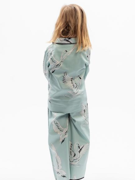 Minijammies Kids' Swan Print Long Sleeve Pyjama Set, Mint - view 2, Mint