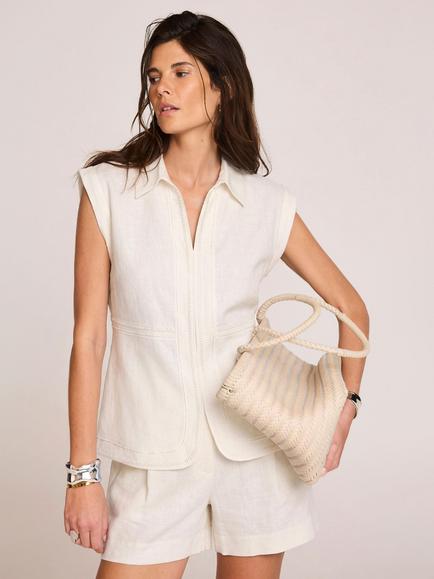 Mint Velvet Pure Linen Cap Sleeve Shirt, Ivory, Ivory