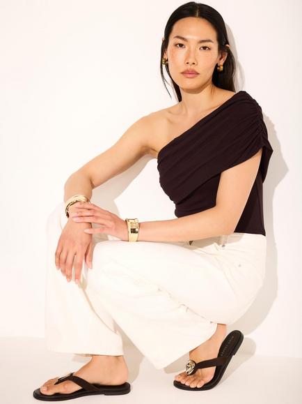 Mint Velvet One Shoulder Drape Top, Brown, Brown