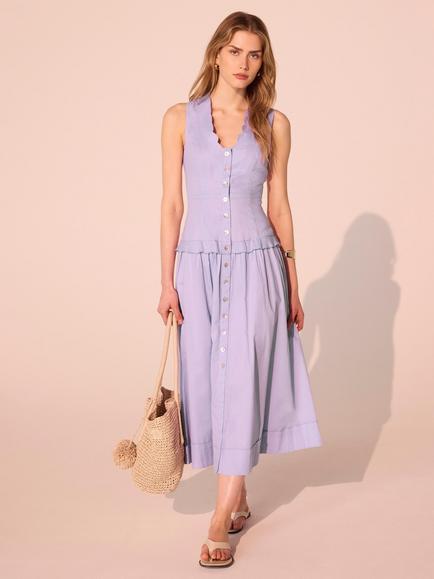 Mint Velvet Ramie Drop Waist Midi Dress, Purple, Purple