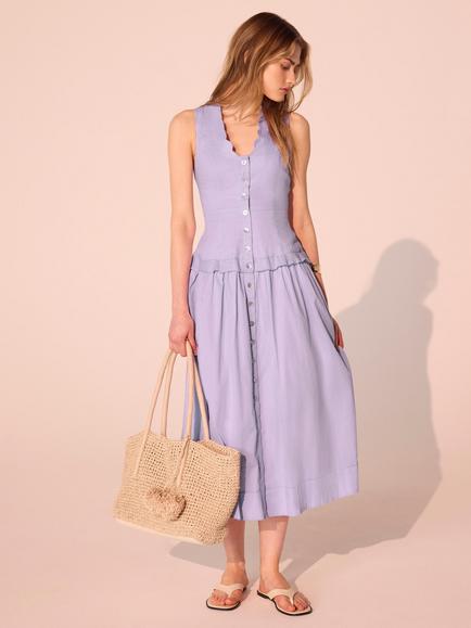 Mint Velvet Ramie Drop Waist Midi Dress, Purple - view 2, Purple