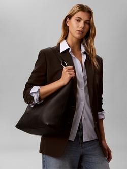 Calvin Klein Slouchy Leather Shoulder Bag, Black - view 2, Black
