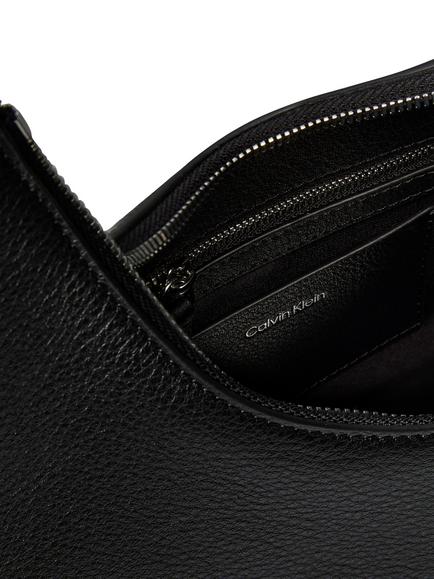 Calvin Klein Slouchy Leather Shoulder Bag, Black - view 2, Black