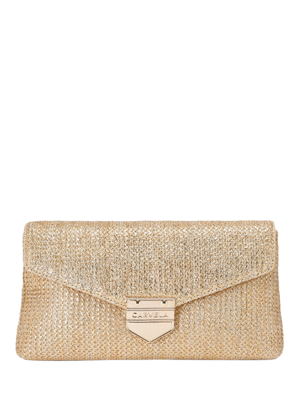Carvela Maria Raffia Envelope Clutch Bag, Gold, Gold