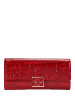 Carvela Jessica Faux Leather Croc Effect Clutch Bag, Red