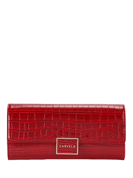 Carvela Jessica Faux Leather Croc Effect Clutch Bag, Red