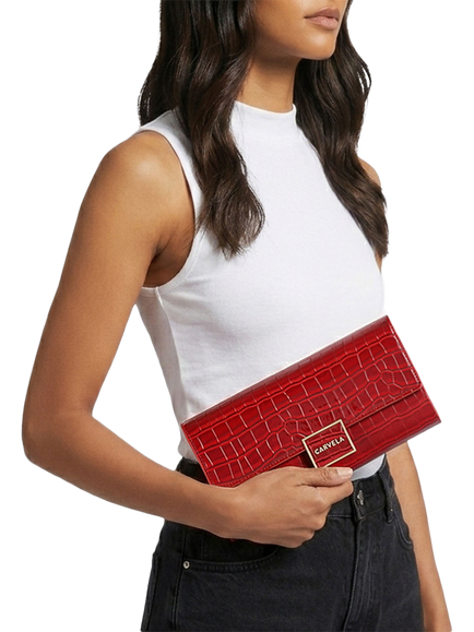 Carvela Jessica Faux Leather Croc Effect Clutch Bag - view 2, Red