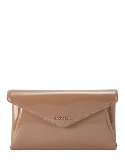 Carvela Megan Faux Patent Leather Envelope Clutch Bag, Tan, Tan