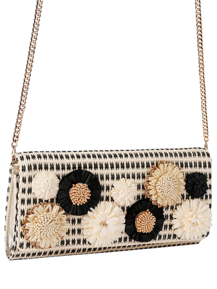 Carvela Sorrento Raffia Flower Clutch Bag, White - view 2, White