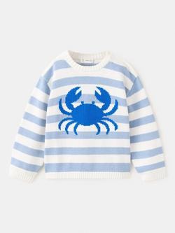 Mango Kids' Long Sleeve Button Detail Jumper, Blue/White, Blue/White