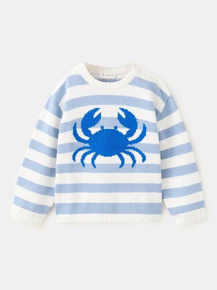 Mango Kids' Long Sleeve Button Detail Jumper, Blue/White, Blue/White