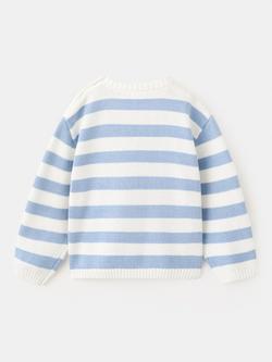 Mango Kids' Long Sleeve Button Detail Jumper, Blue/White - view 2, Blue/White