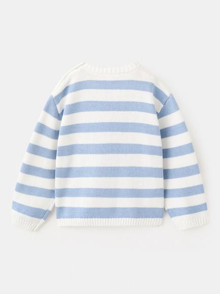 Mango Kids' Long Sleeve Button Detail Jumper, Blue/White - view 2, Blue/White