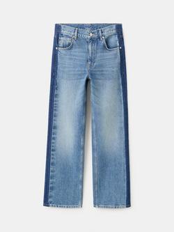 Mango Low Rise Contrast Panel Straight Jeans, Blue, Blue