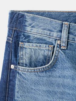 Mango Low Rise Contrast Panel Straight Jeans, Blue - view 2, Blue