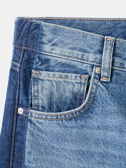 Mango Low Rise Contrast Panel Straight Jeans, Blue - view 2, Blue