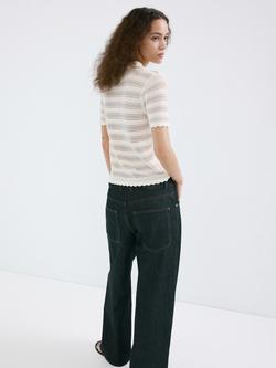 Mango Openwork Polo Collar Knit Top, Raw - view 2, Raw
