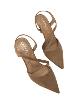 Carvela Symmetry Stiletto Heel Suede Court Shoes, Tan - view 2, Tan