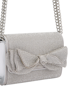 Miss KG Allegra Embellished Bow Clutch Bag, Silver - view 2, Silver