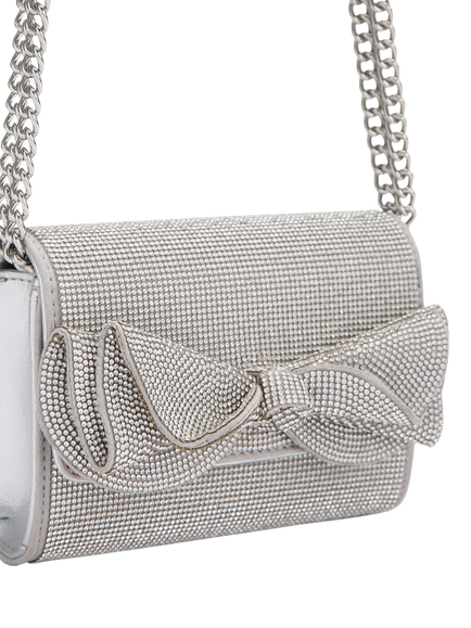 Miss KG Allegra Embellished Bow Clutch Bag, Silver - view 2, Silver