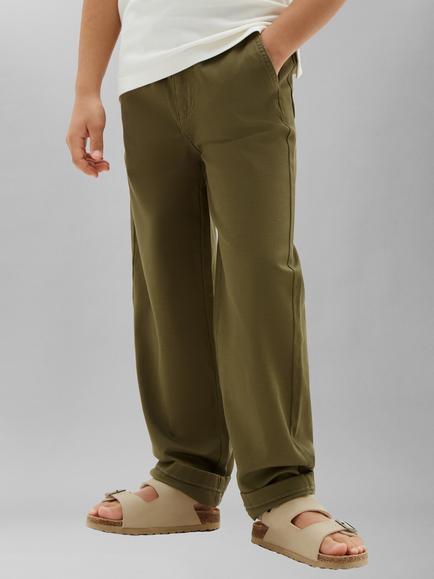 Calvin Klein Kids' Cotton Blend Textured Trousers, Olive, Olive