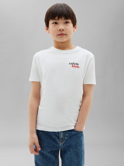 Calvin Klein Kids' Pure Cotton Back Print T-Shirt, White, White