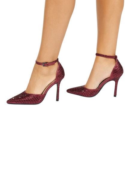 KG Kurt Geiger Fleur Embellished Court Shoes, Wine - view 2, Wine