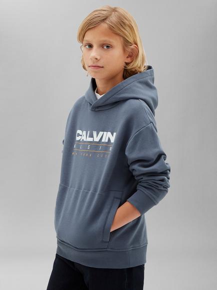 Calvin Klein Kids' Cotton Blend Graphic Print Hoodie, Dark Blue, Dark Blue