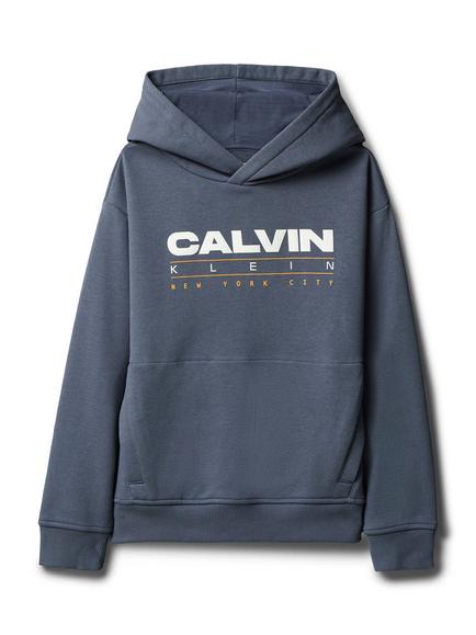Calvin Klein Kids' Cotton Blend Graphic Print Hoodie, Dark Blue - view 2, Dark Blue