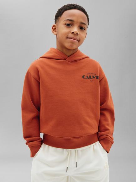 Calvin Klein Kids' Pure Cotton Logo Hoodie, Orange, Orange