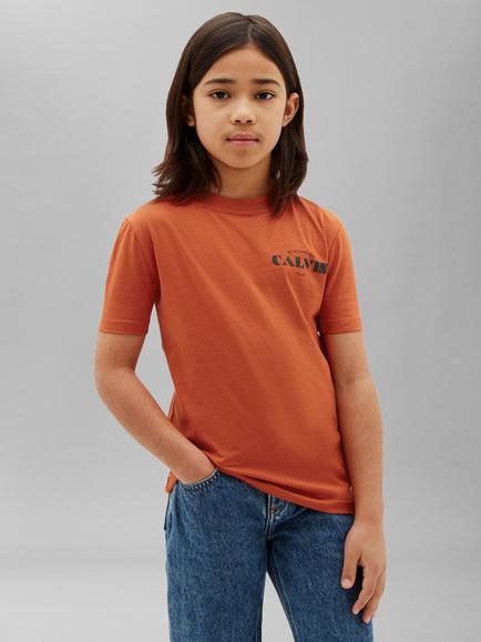 Calvin Klein Kids' Short Sleeve Logo T-Shirt, Orange, Orange