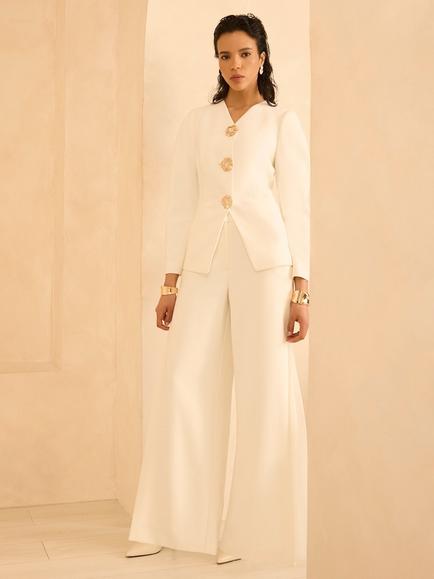 Mint Velvet Button Sculpted Jacket, Cream - view 2, Cream