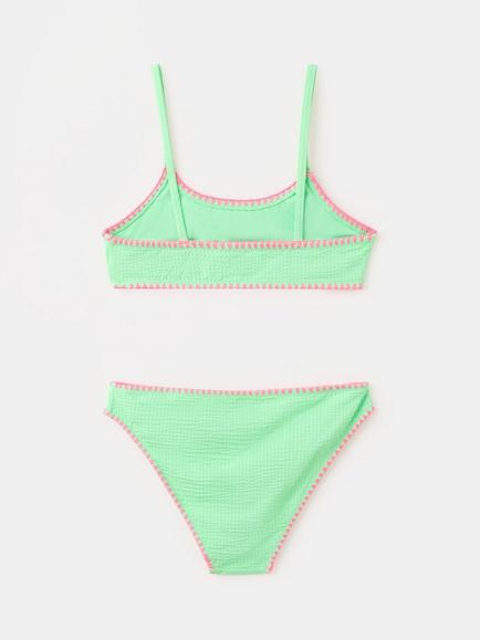 Mango Kids' Colour Block Hem Ribbed Bikini Set, Mint - view 2, Mint