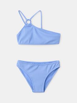 Mango Kids' Asymmetrical Ring Detail Ribbed Bikini Set, Blue, Blue