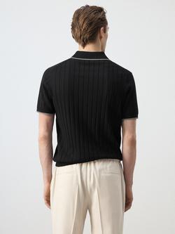 Mango Knitted Cotton Polo Shirt, Black - view 2, Black