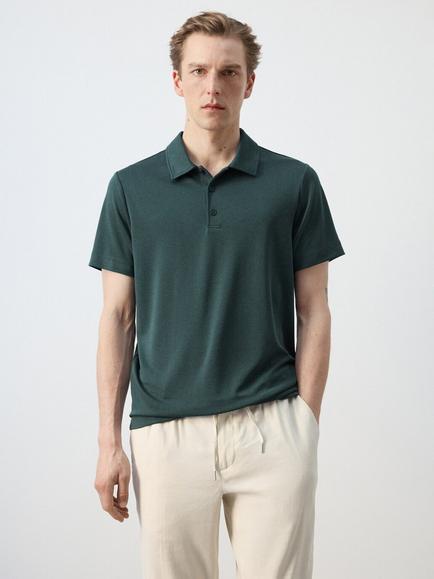Mango Plain Polo Shirt, Bottle Green