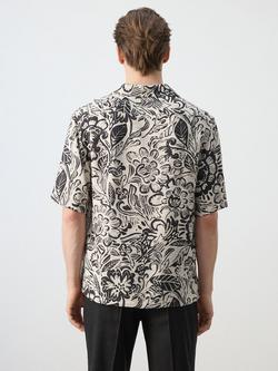 Mango Printed Button Through Short Sleeve Shirt, Beige - view 2, Beige