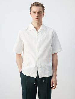 Mango Button Through Short Sleeve Cotton Linen Blend Shirt, Off White, Off White