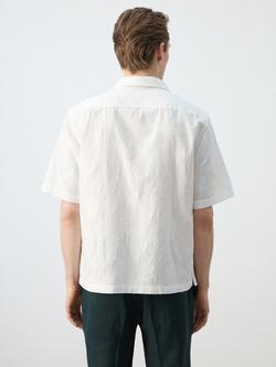 Mango Button Through Short Sleeve Cotton Linen Blend Shirt, Off White - view 2, Off White