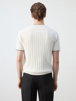 Mango Short Sleeve Crew Neck Ribbed Cotton Knit Top - view 2, Off White
